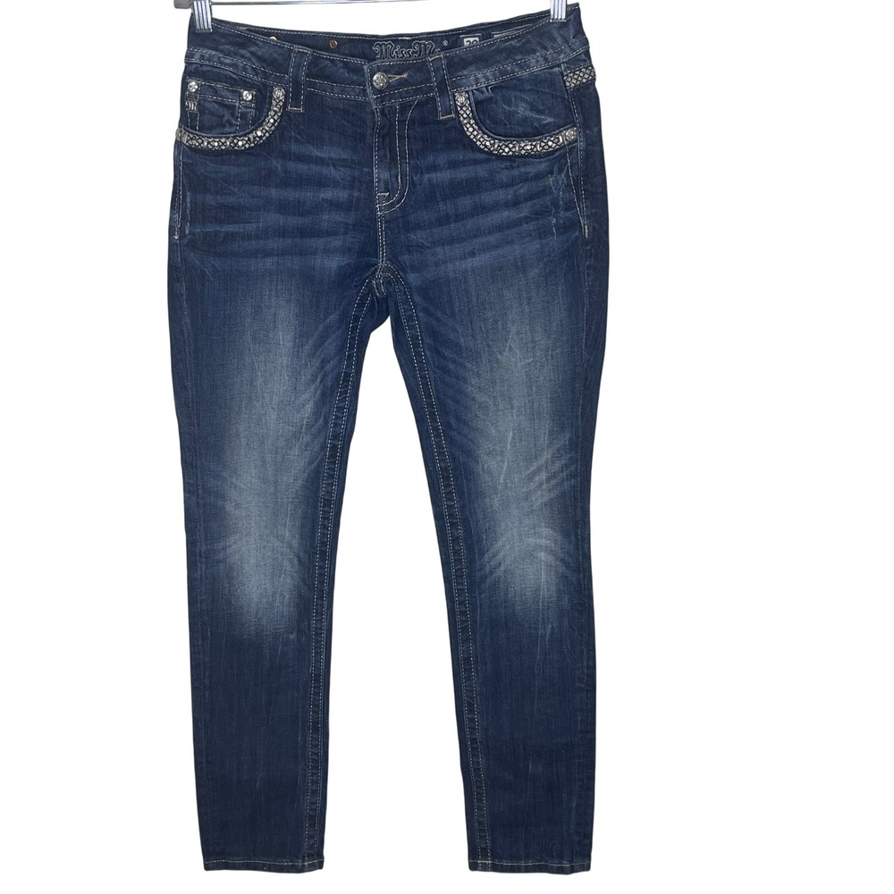 Miss Me Jeans Relaxed Skinny Embellished Rhinestone Pocket Women's Size 29
